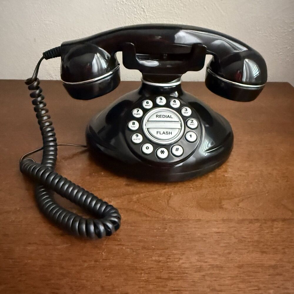 Black Retro Style Table Top Black Desk Phone Flash Redial Button